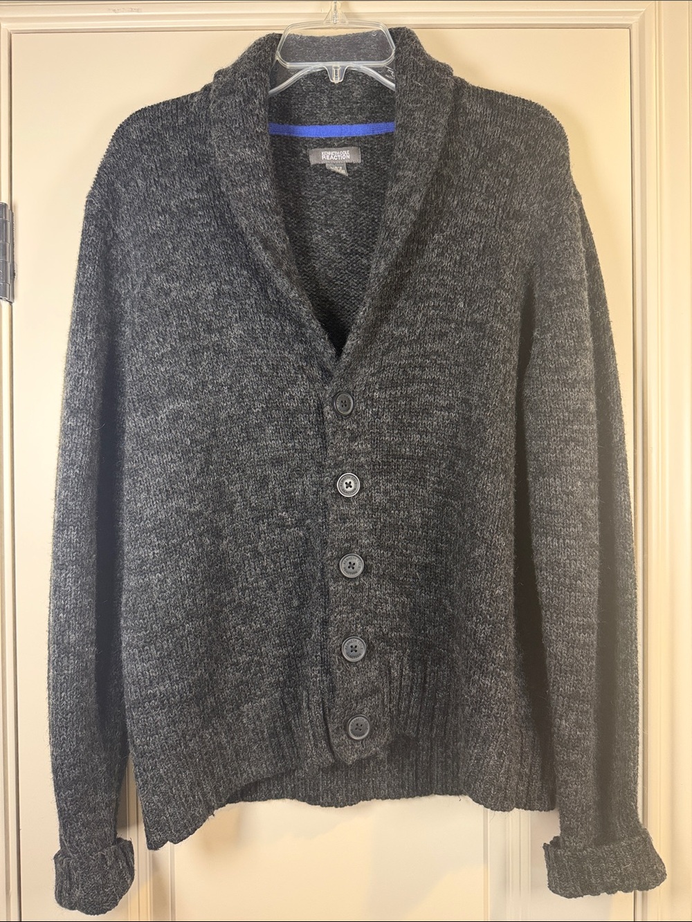 Kenneth Cole Reaction Charcoal Shawl Collar Button Cardigan